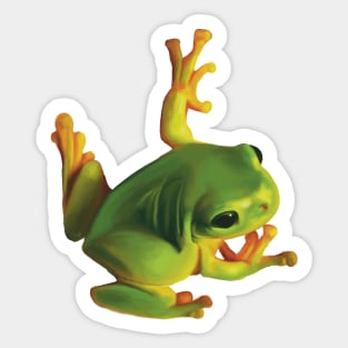 Gorgeous Green Tree Frog. Australian green frog. Cute frog illustration, realistically drawn Sticker